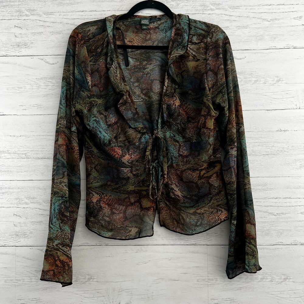 Wild Fable Printed Vintage Style Sheer Top Size L 90s Y2k Grunge Whimsy Goth